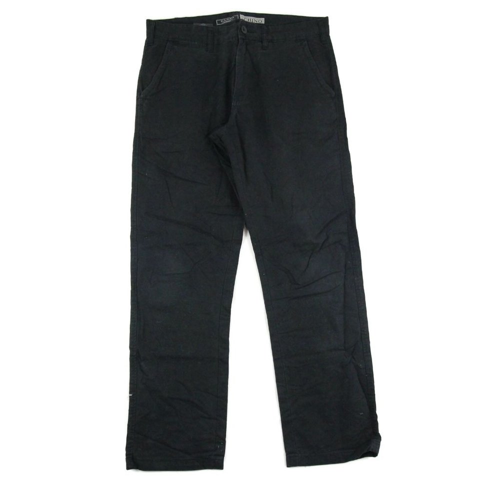Canda Mens Straight Pants Black Mid Rise Flat Front 100% Cotton 34x32